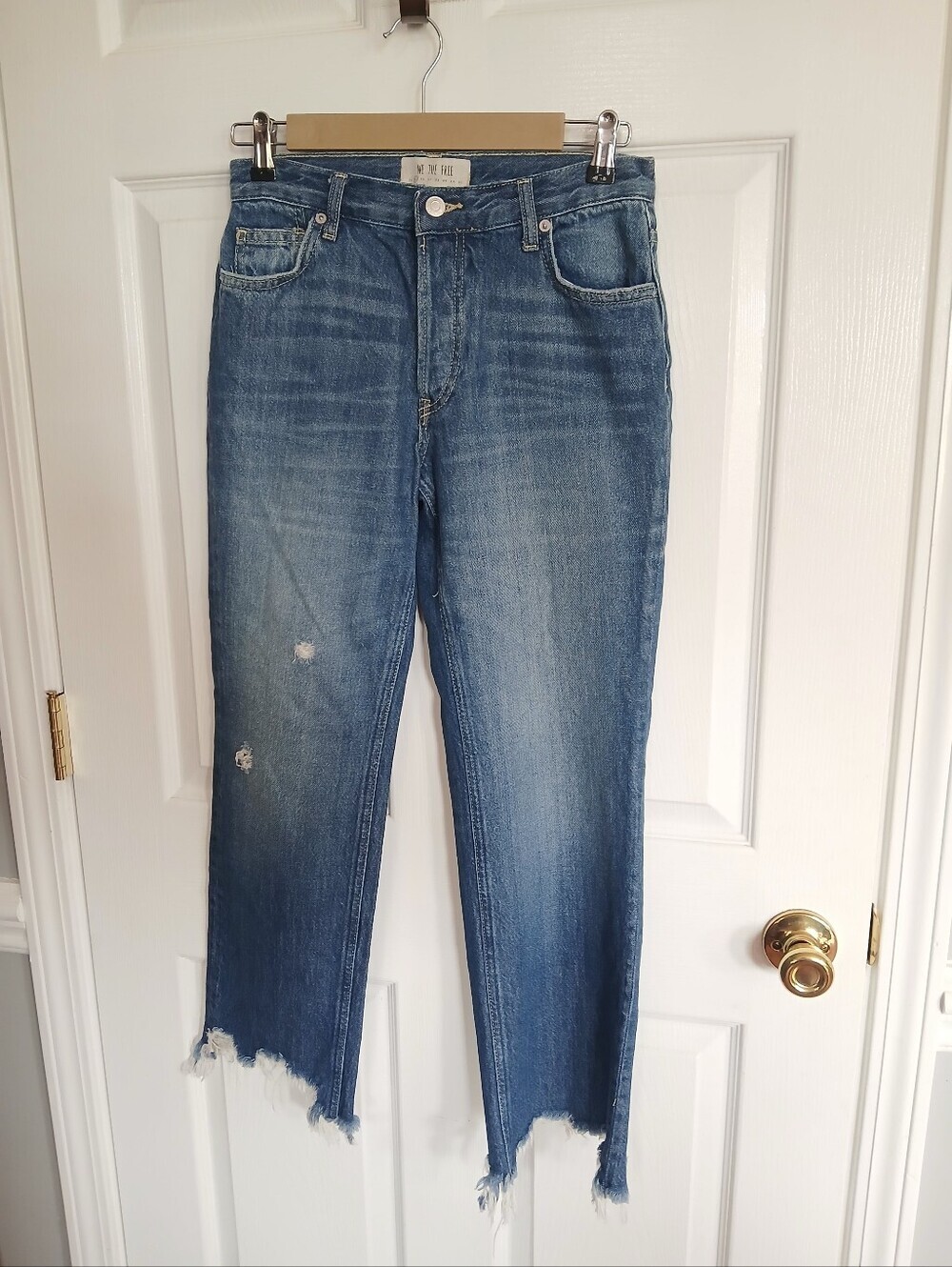 We The Free Maggie Distressed Straight Leg Raw Frayed Hem Jeans Casual Boho